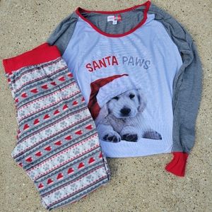 "Santa Paws" Christmas 2-Piece Pajamas Set - Size Medium (Excellent Condition)